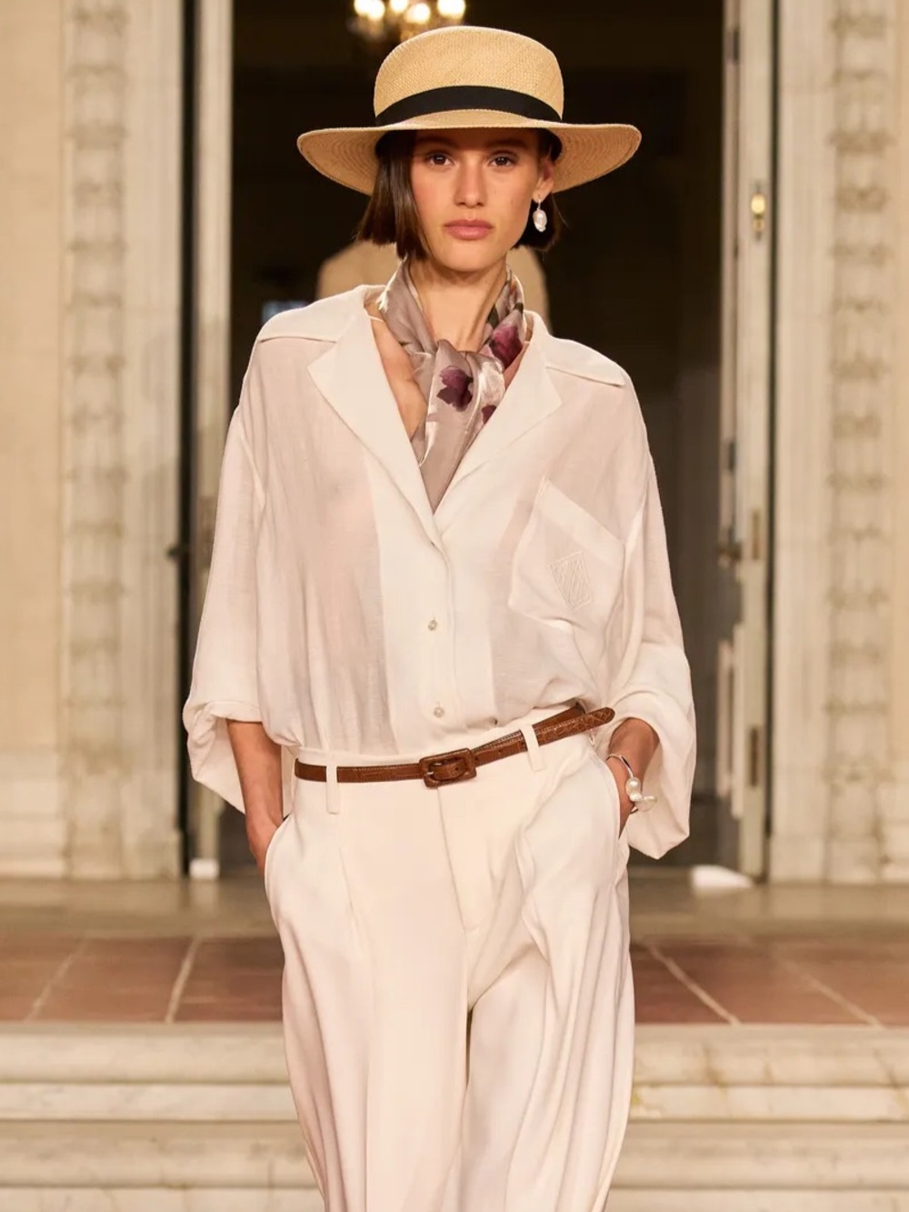 Ralph Lauren Collection Embroidered Logo Roslin Linen Voile Shirt SP23 sz 8 NWT